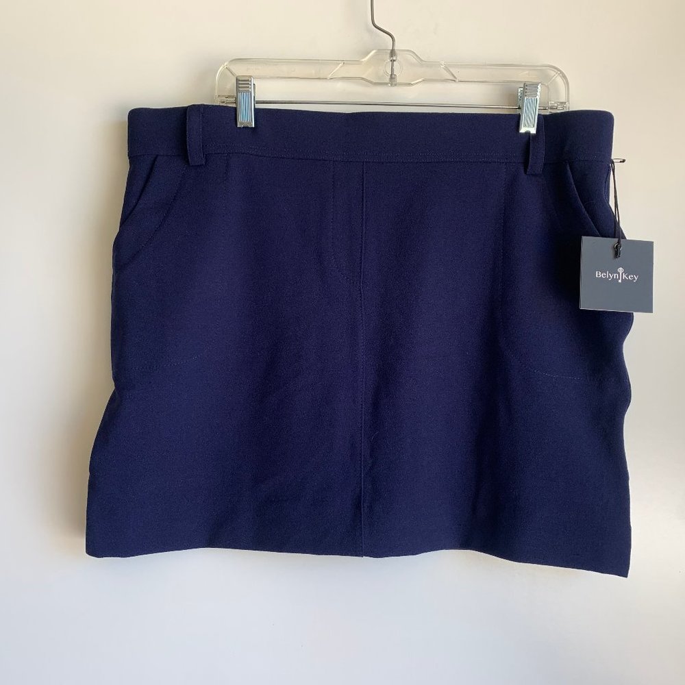 NWT BELYN KEY Skirt Size XL Ink Blue Oxford Tennis Golf Skort Pull-On Style
